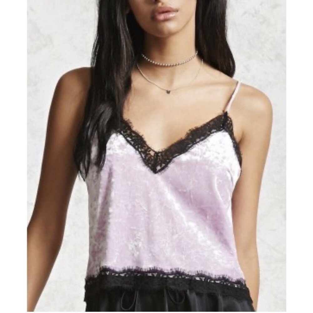 FOREVER 21 Women Crushed Velvet Lace Sleeveless Tank Crop Top Size‎ S Lavender